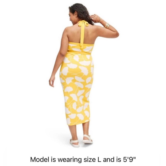 Diane Von Furstenberg DVF for Target halter neck ginkgo yellow dress size medium - Picture 2 of 10
